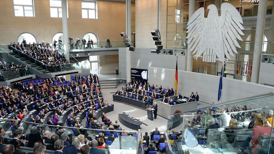 Der Plenarsaal während der Ansprache von Bundespräsident Frank-Walter Steinmeier