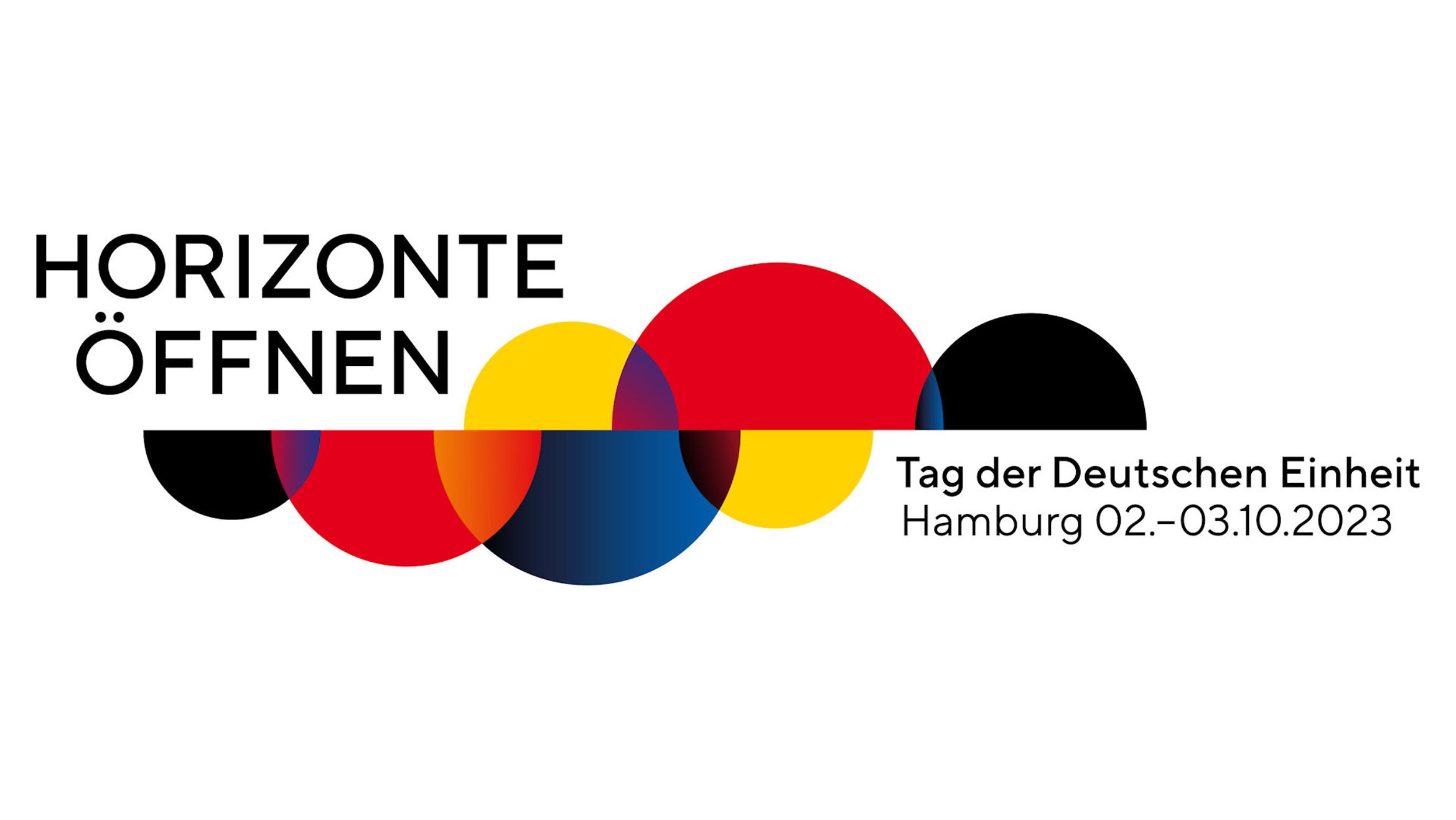 Logo zum Tag der Deutschen Einheit 2023 in Hamburg unter dem Motto Horizonte öffnen.
